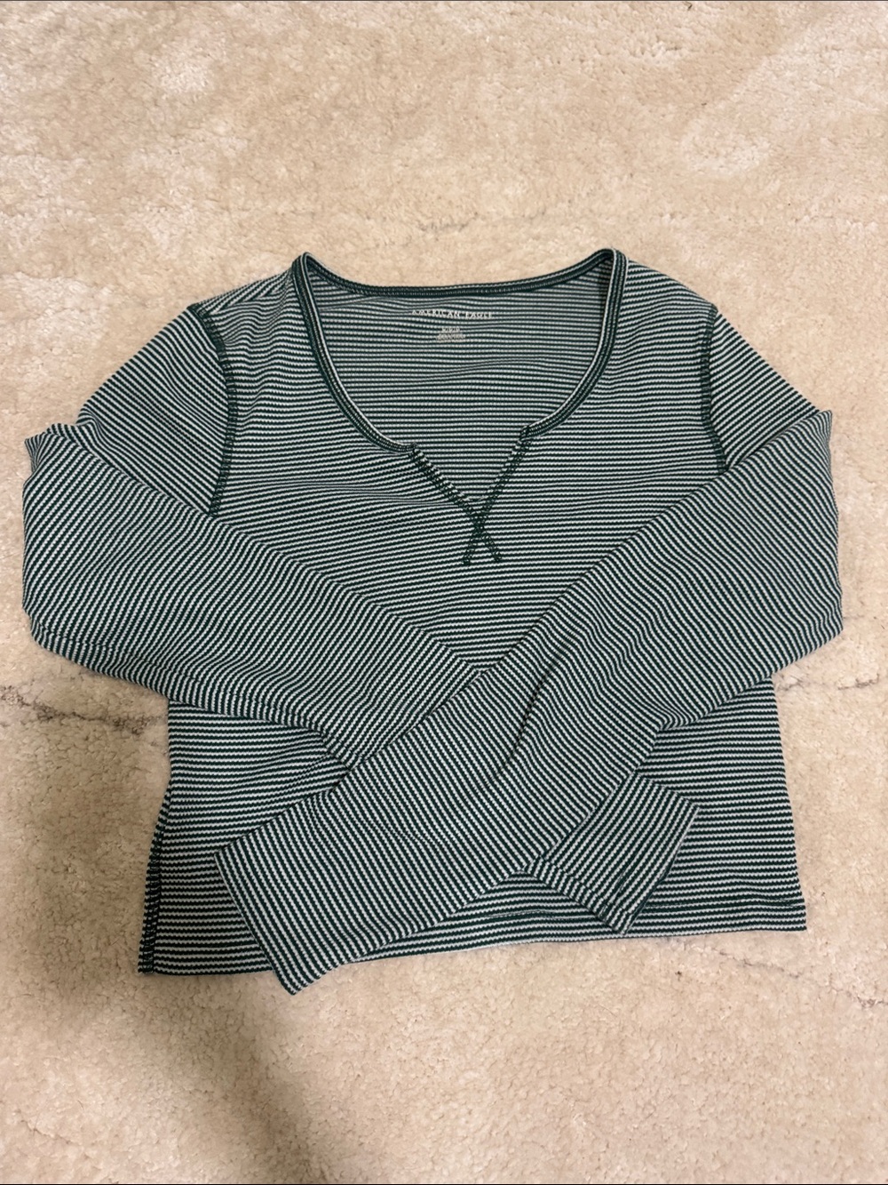 American Eagle Outfitters Green and White Striped Long-Sleeve Scoop Top